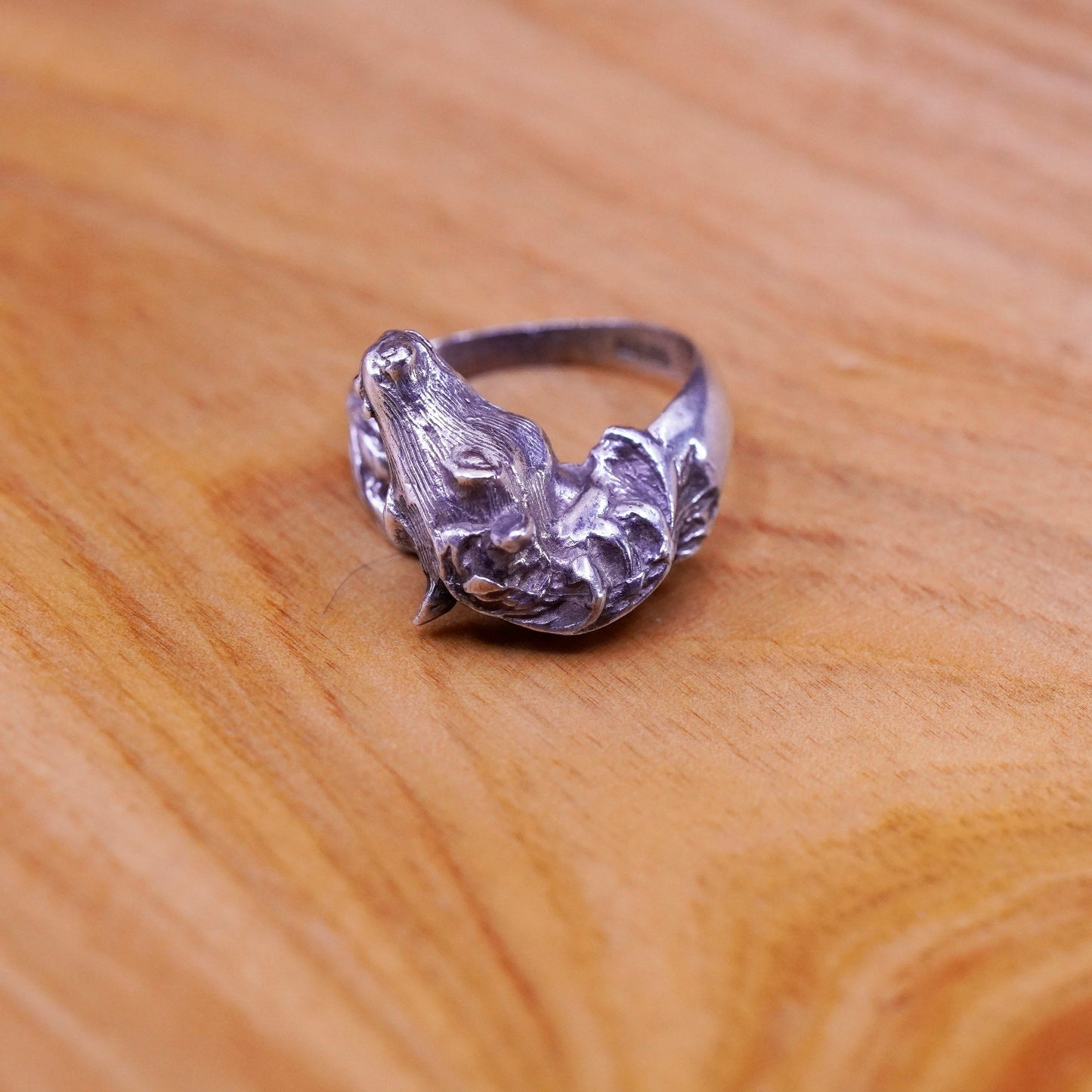 Size 4.5, vtg Gorham sterling silver handmade ring, 925 horses Portrait ring