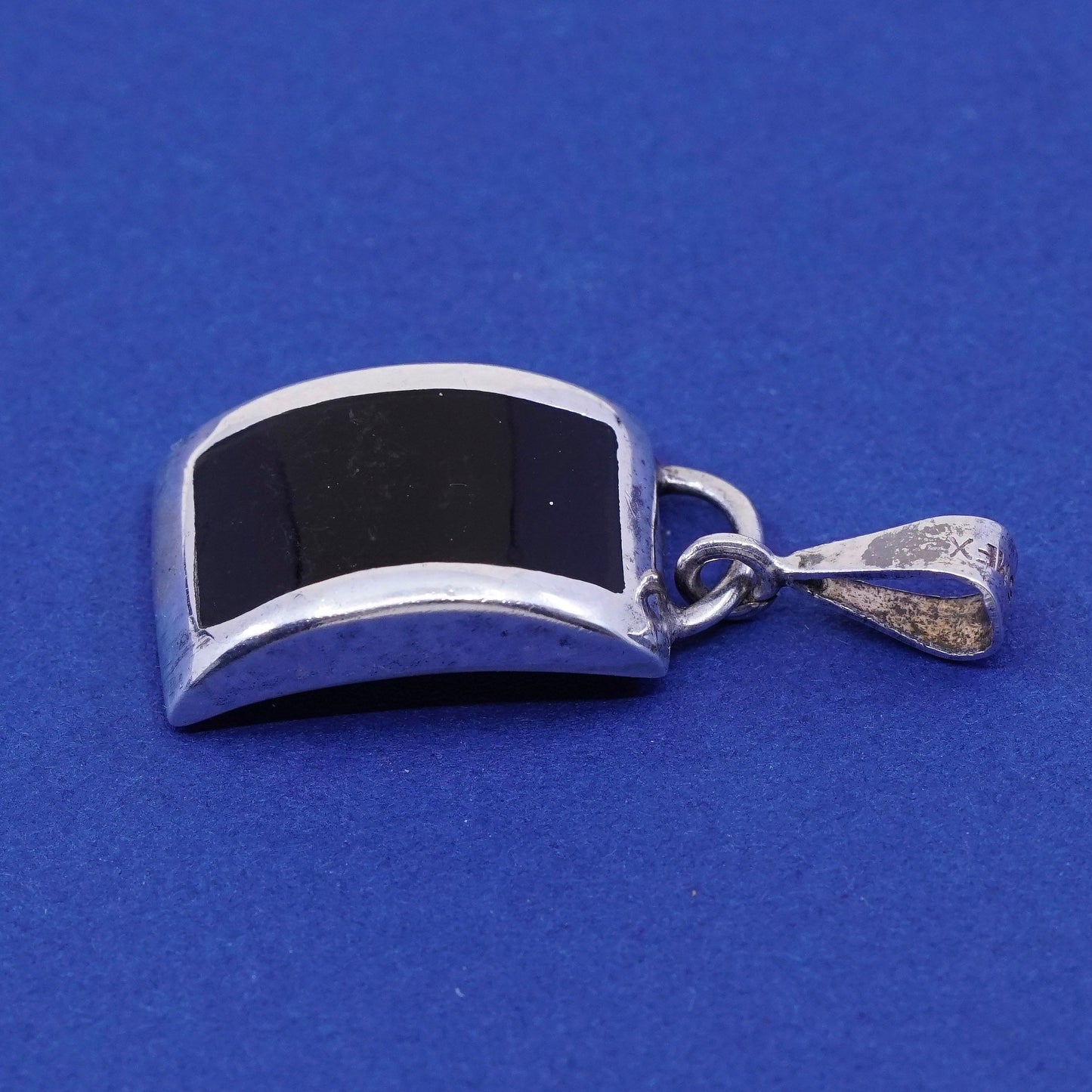 Vintage Sterling 925 silver handmade pendant with square obsidian pendant