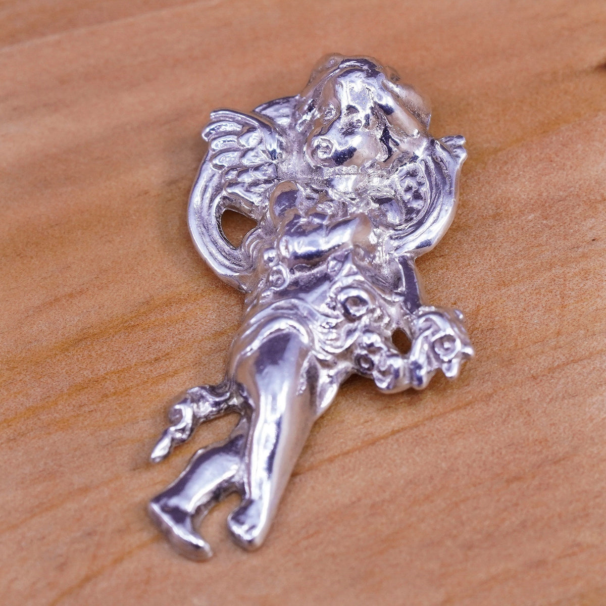Vintage Sterling silver handmade pendant, Italy 925 angel charm