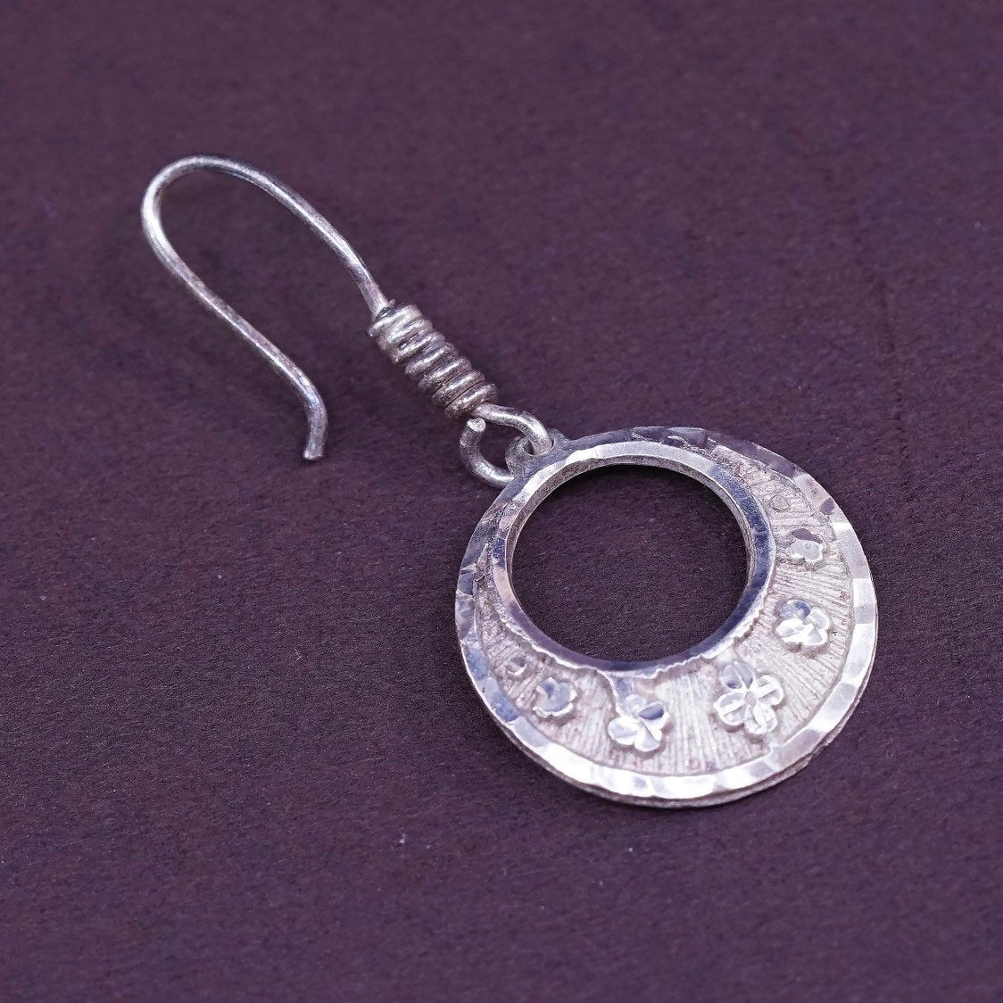 vtg Sterling silver handmade pierced earrings, Mexico 925 w/ circle drops