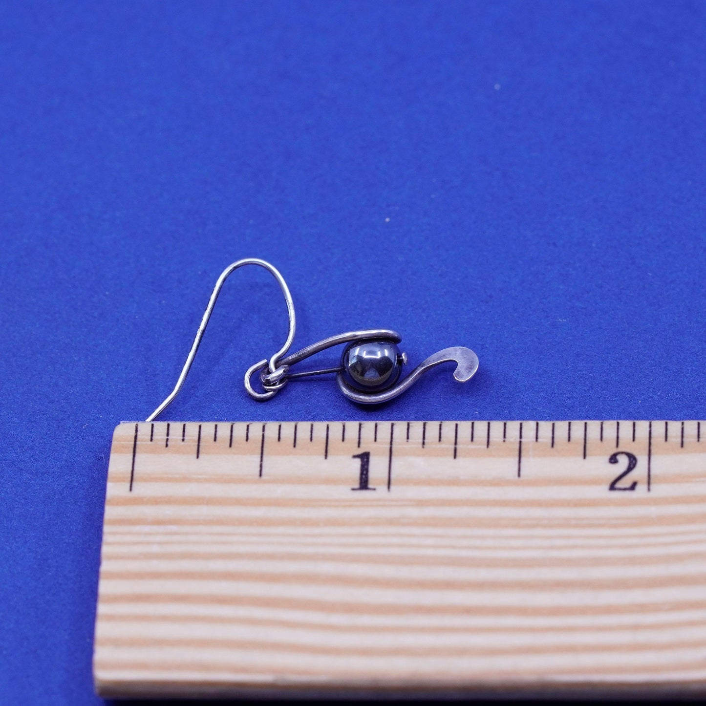 Vintage Sterling silver handmade earrings, 925 drops with hematite beads