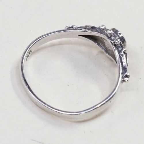 Sz 6.5, Vtg Sterling Silver Handmade Ring, 925 Band W Blue Onyx N Bali Beads