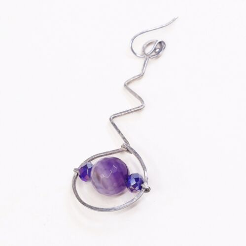 Vtg STERLING 925 SILVER Modern Handmade earrings with Fluorite dangles