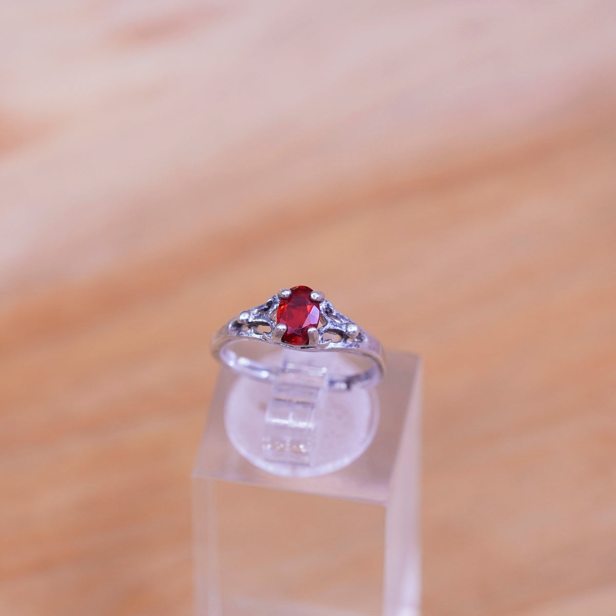 Size 4.5, size adjustable. vintage Sterling 925 silver ring with oval ruby