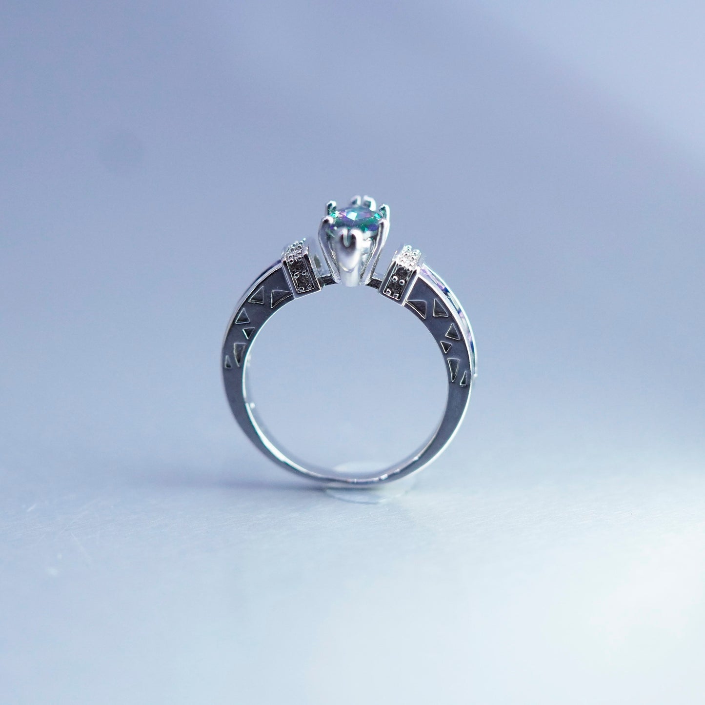 Size 7, Sterling 925 silver handmade band ring rainbow topaz amethyst sapphire