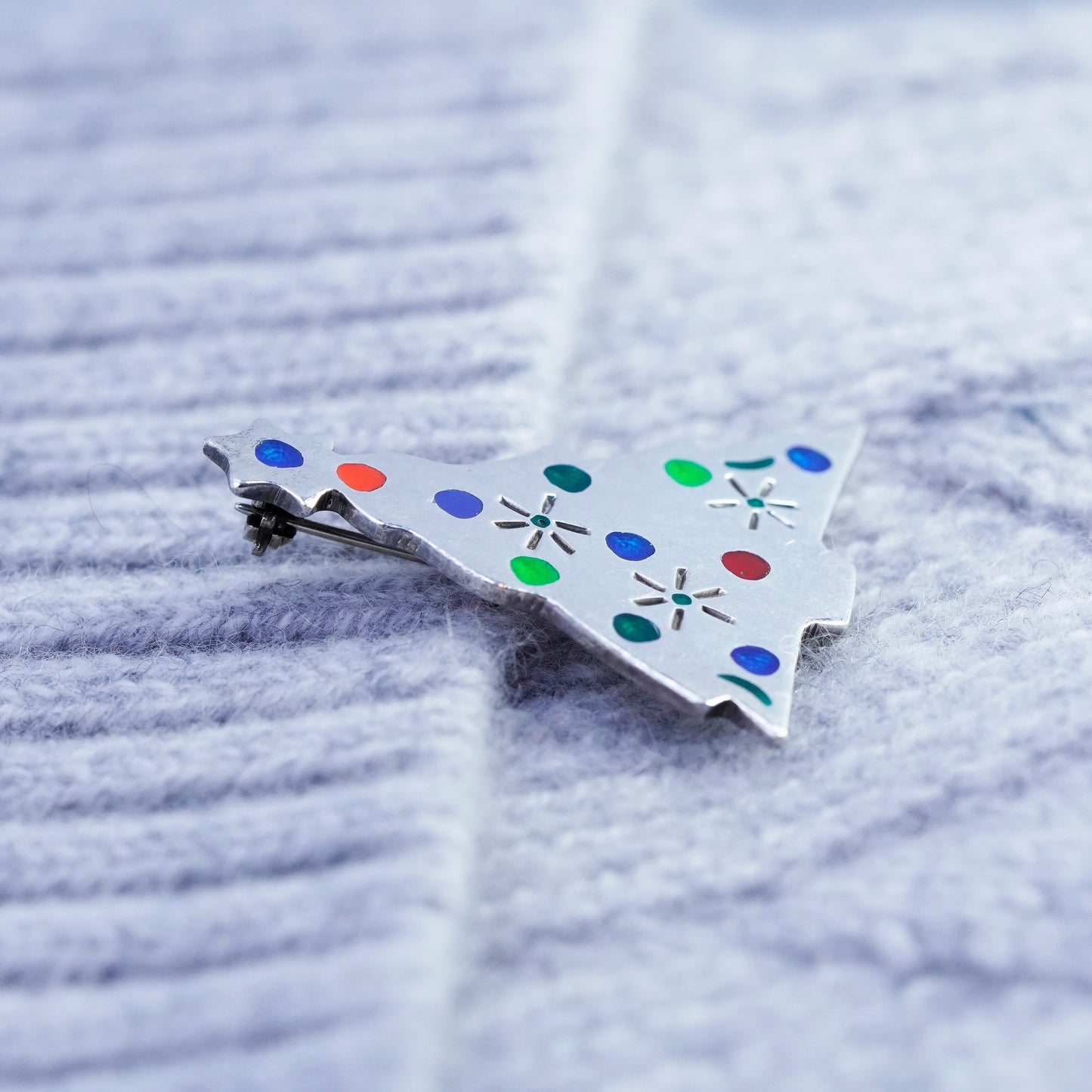 Mexico sterling silver handmade brooch, 925 Christmas tree with colorful dots