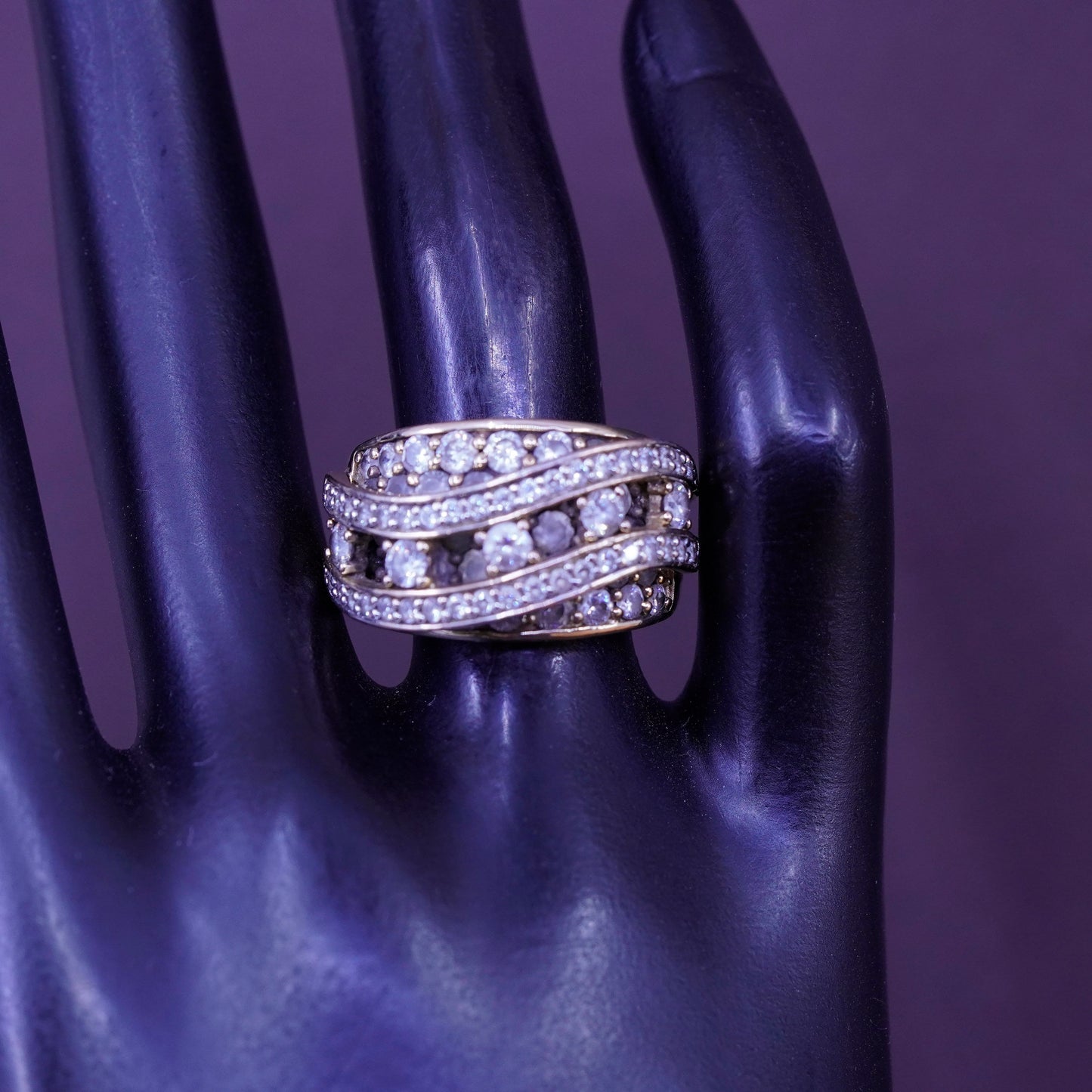 Size 7.25, vintage vermeil gold over Sterling 925 silver ring cluster cz