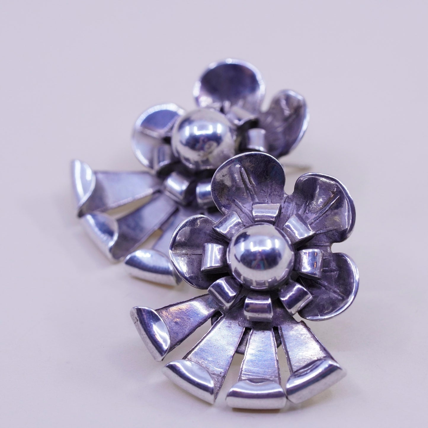 Vintage Sterling 925 silver handmade earrings, flower studs