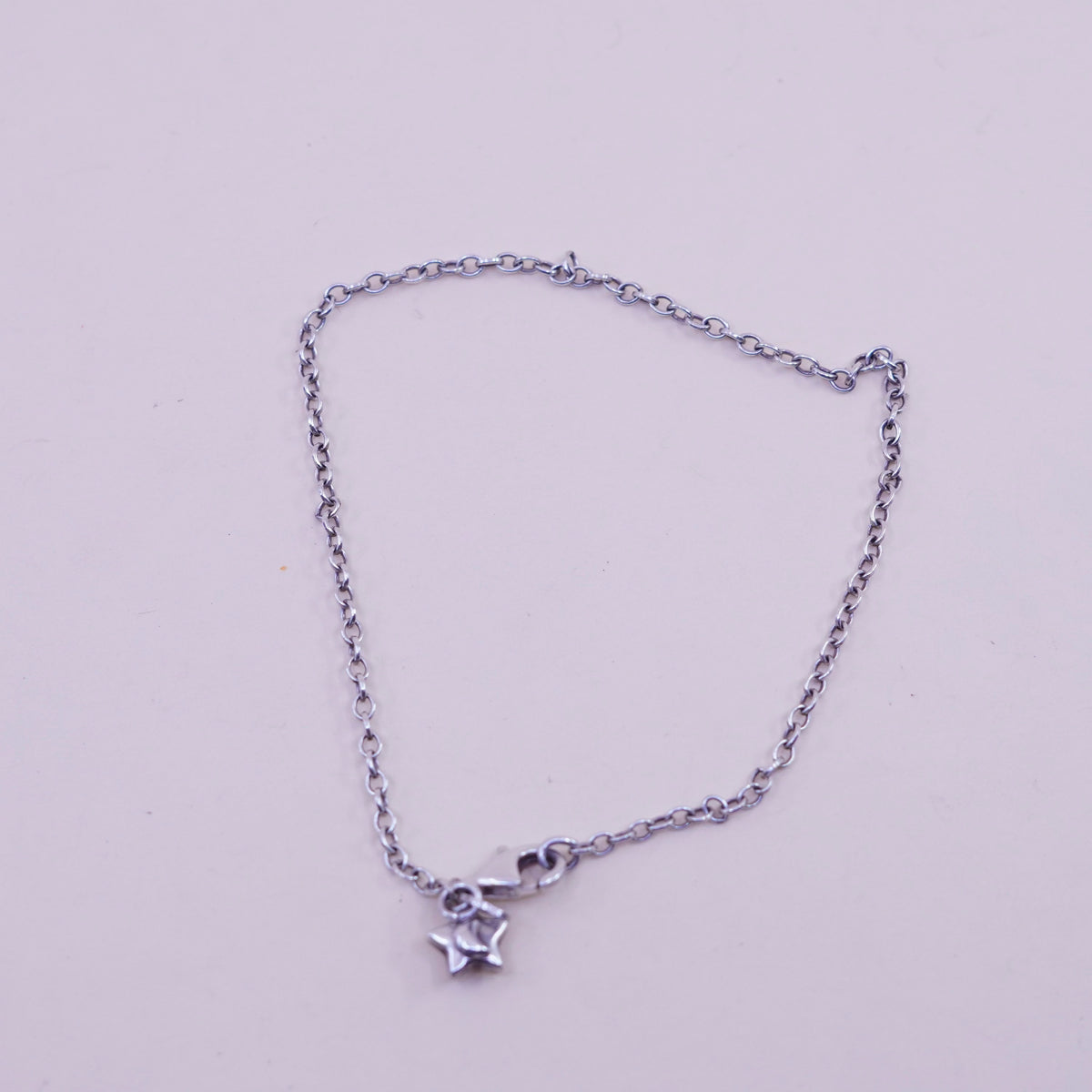 9.5”, Vintage sterling silver bracelet, 925 circle chain anklet star moon charm