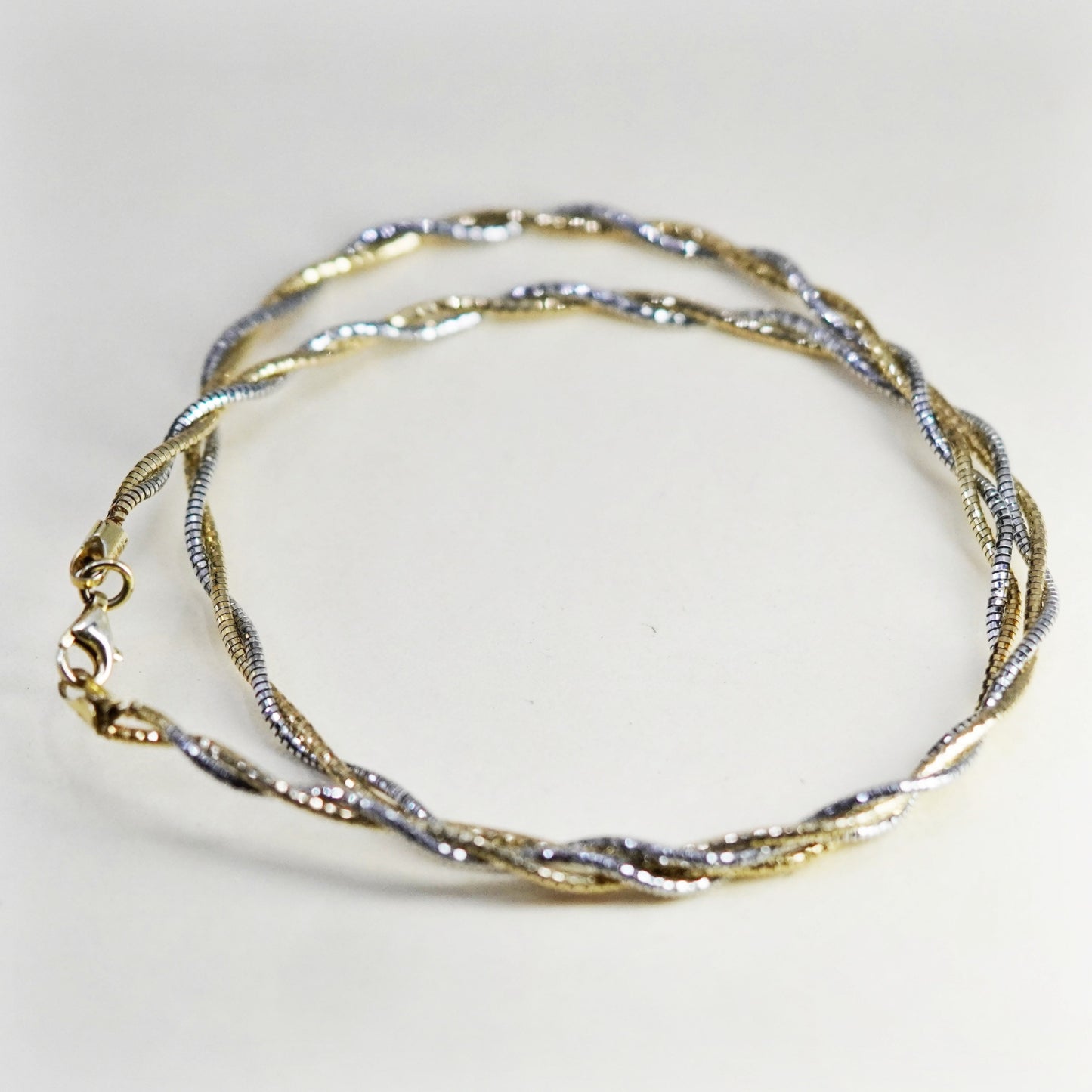 16.5”, two tone sterling silver glittering twisted snake chain, 925 necklace