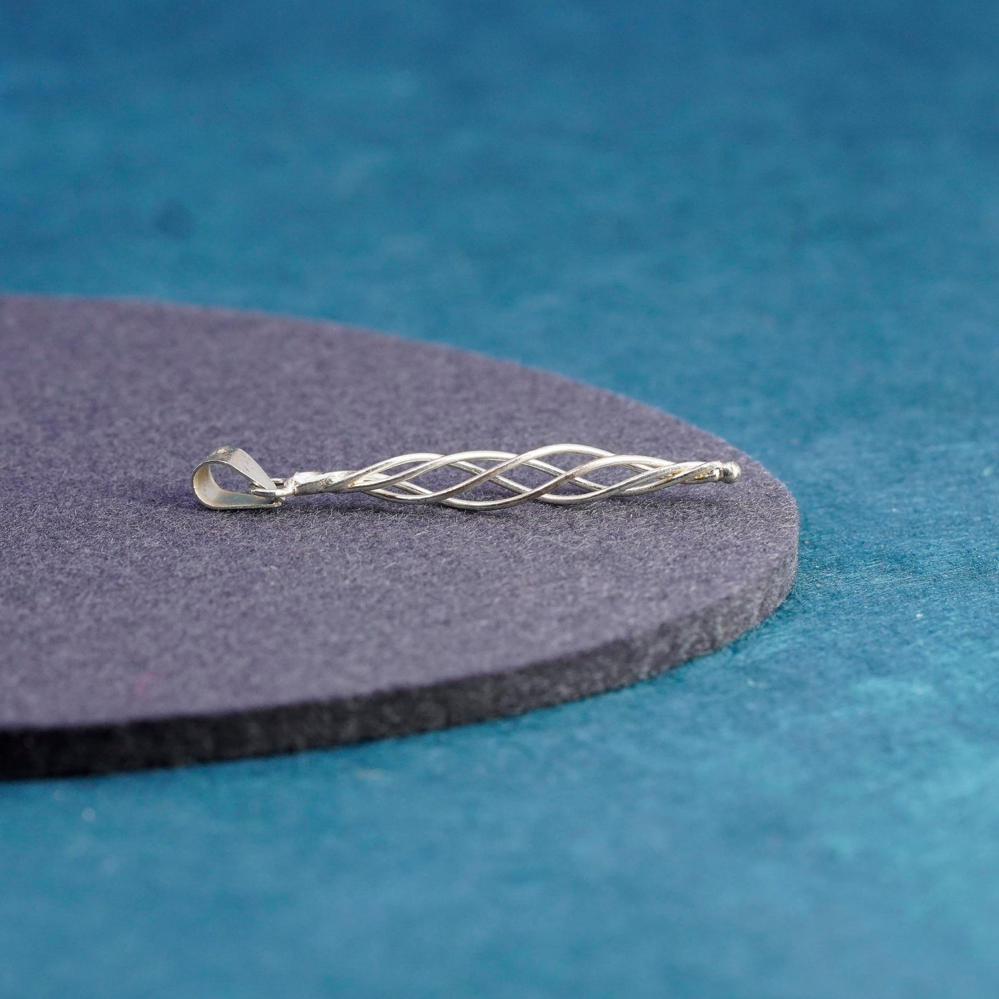 Vintage Sterling silver handmade pendant, modern 925 twisted drop