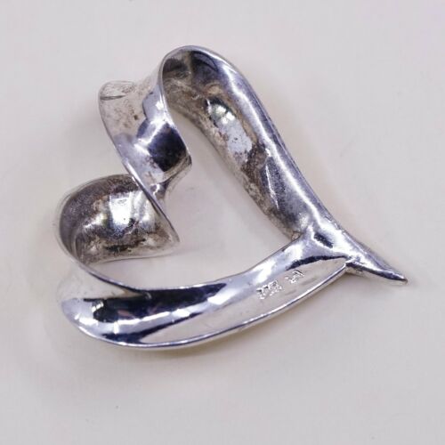 Vintage Italy Sterling Silver Twisted Heart Pendant, Solid 925 Silver Charm