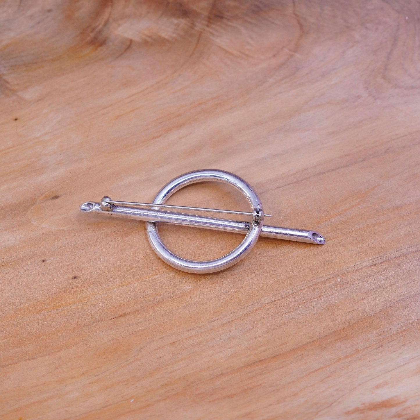 Vintage modern handmade sterling 925 silver circle long bar brooch pin