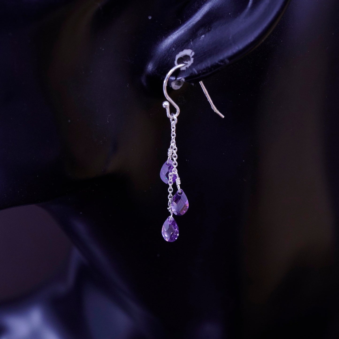 Vintage Sterling 925 silver handmade earrings with teardrop amethyst