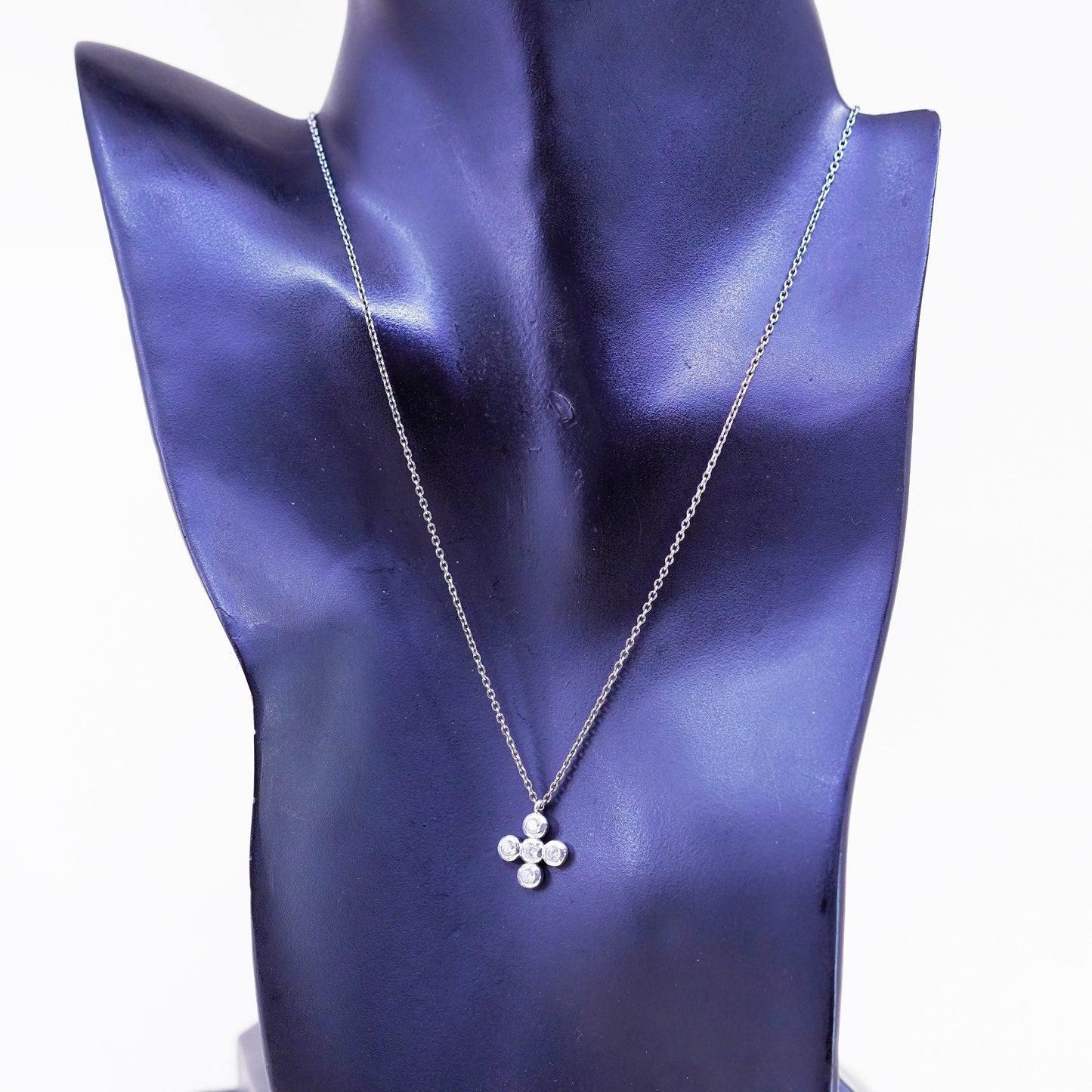 15+2”, Stella dot sterling 925 silver circle chain cz cross pendant, necklace