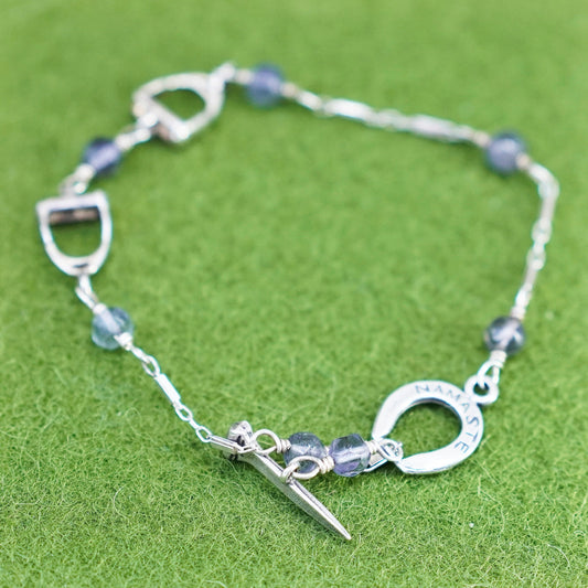 6.5” namaste 925 Sterling silver handmade bracelet, amethyst beads horseshoe