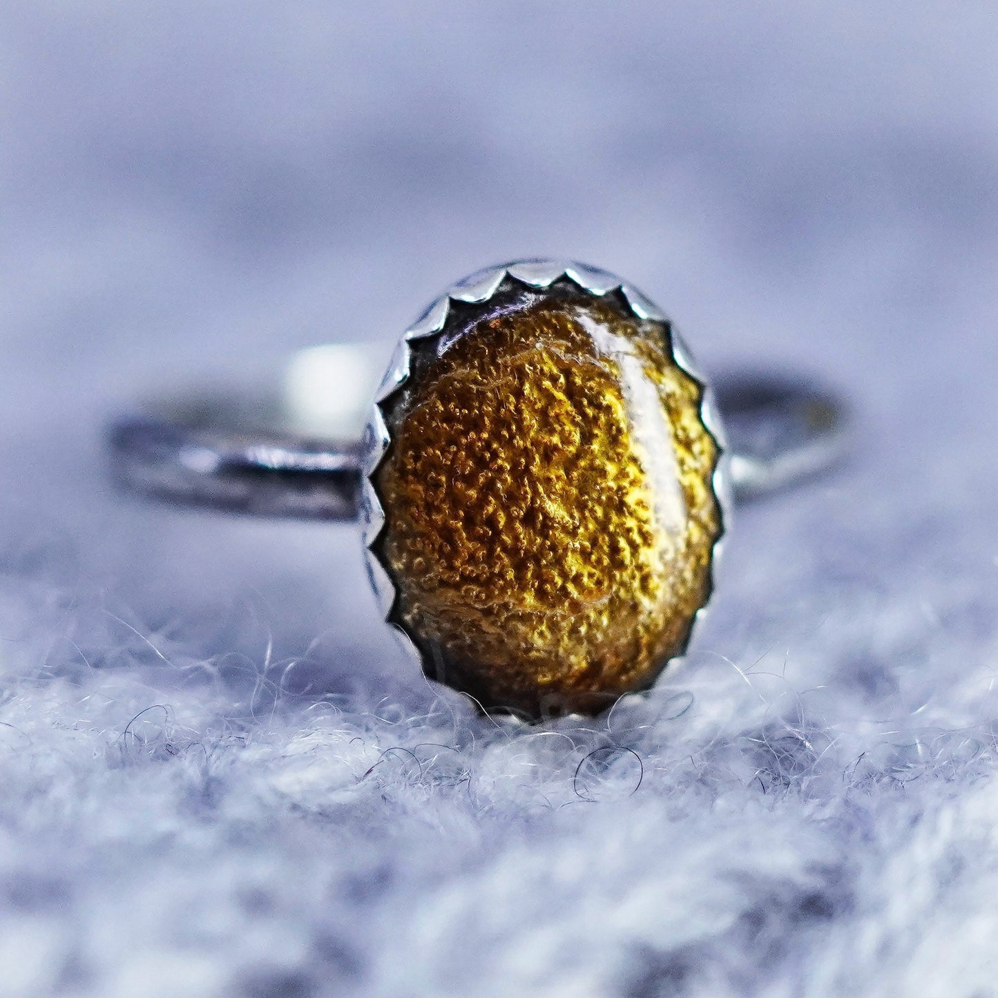Size 5, vintage Sterling 925 silver handmade ring with golden goldstone