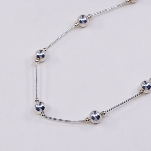18”, Vtg Sterling silver handmade necklace, 925 Liquid Silver W/ Beads, Stamped