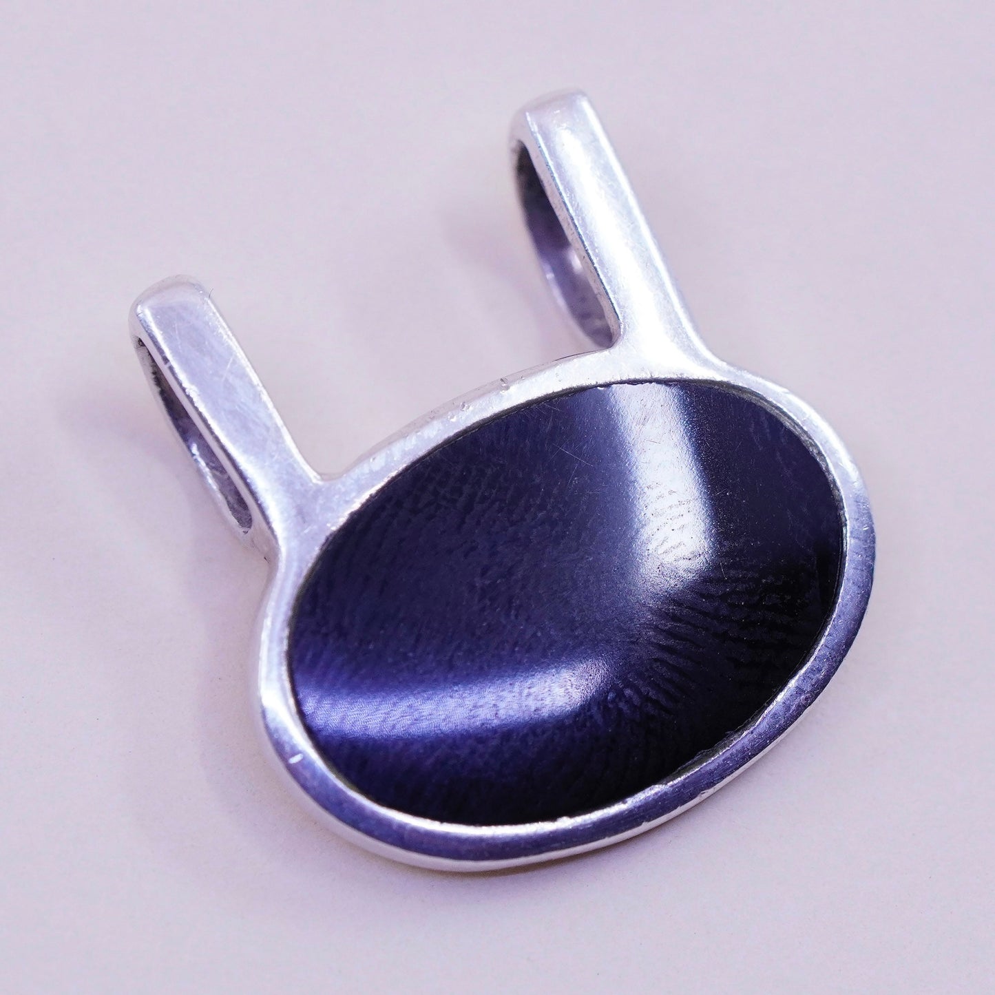 vintage handmade sterling 925 silver pendant with oval black onyx