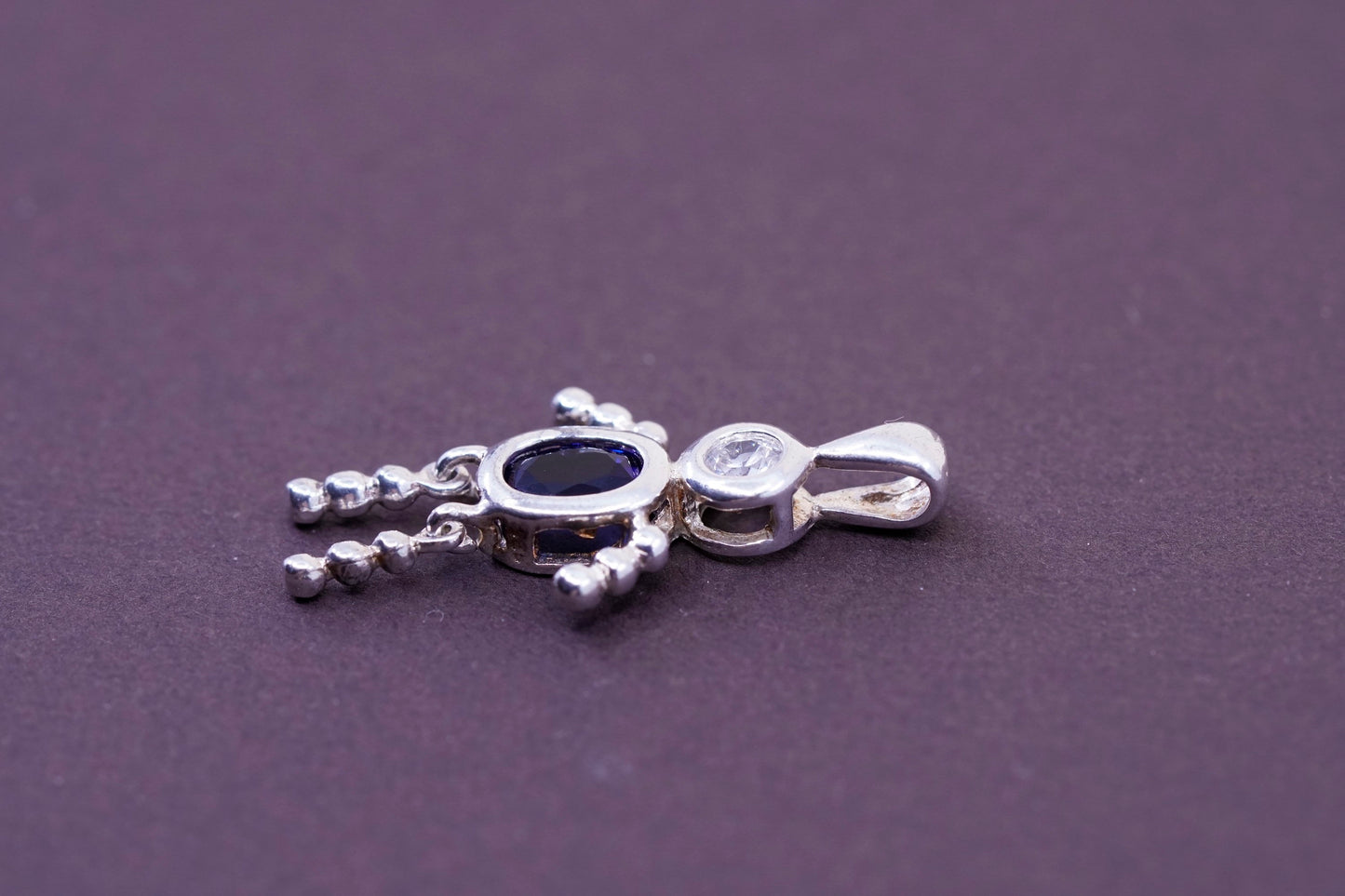 Vintage Sterling 925 silver birthstone pendant with sapphire, baby boy figure