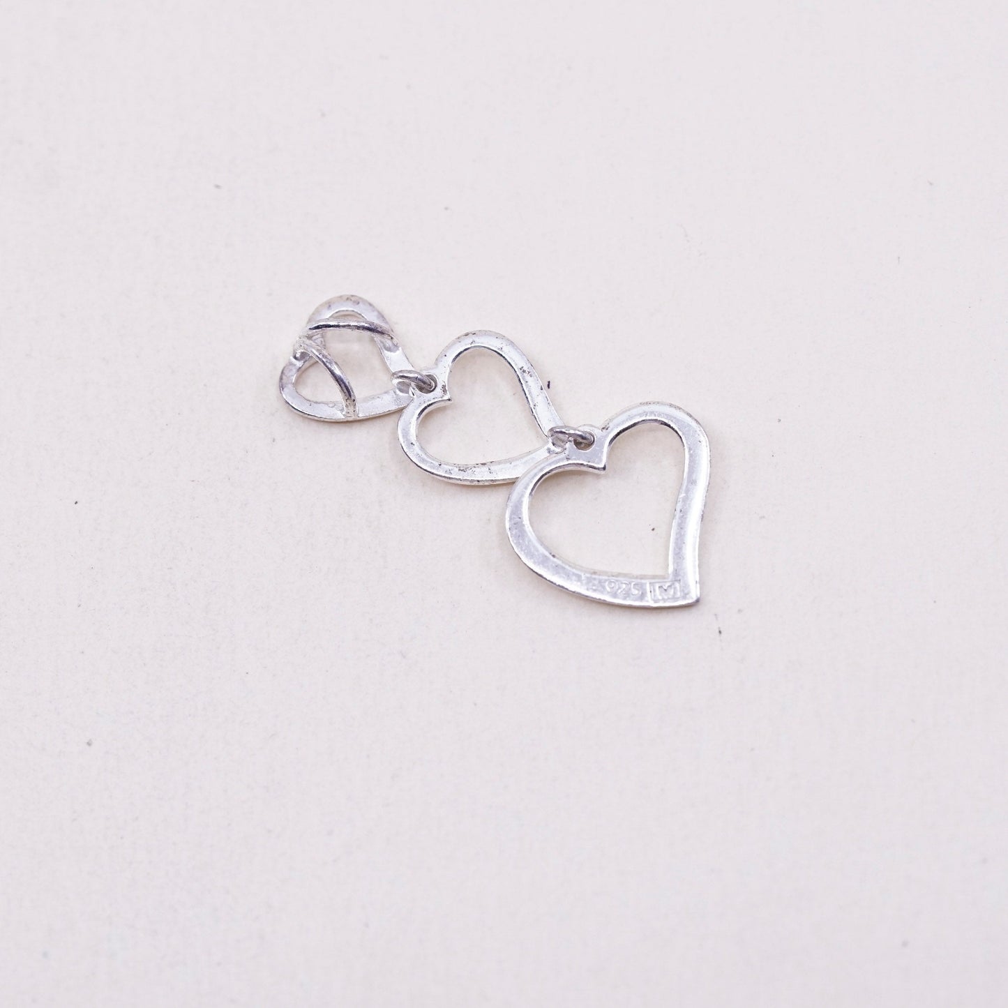 Vintage sterling silver pendant, heart shaped, fine 925 silver heart