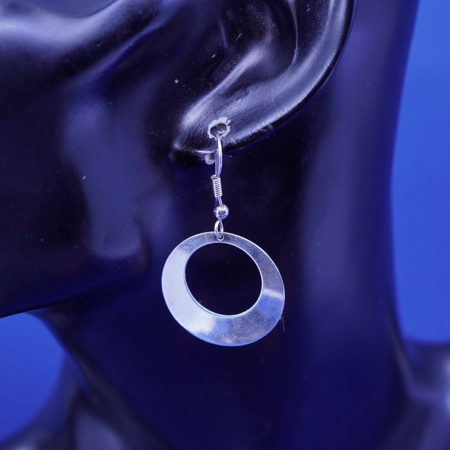 Vintage Sterling Silver handmade Earrings. 925 circle loop dangles