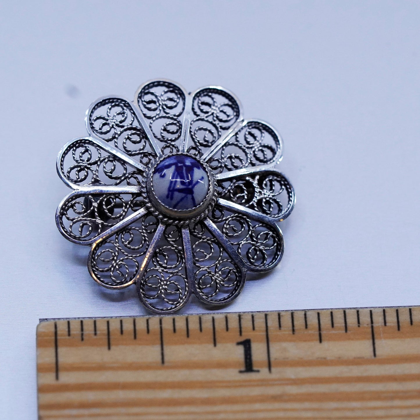 Vintage sterling silver handmade flower brooch, 925 Holland windmill pin