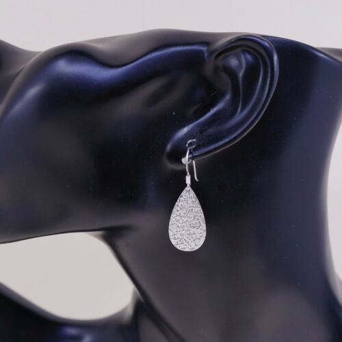 vtg Modernist Hammered Sterling Silver Teardrop Dangles Earrings, Stamped 925