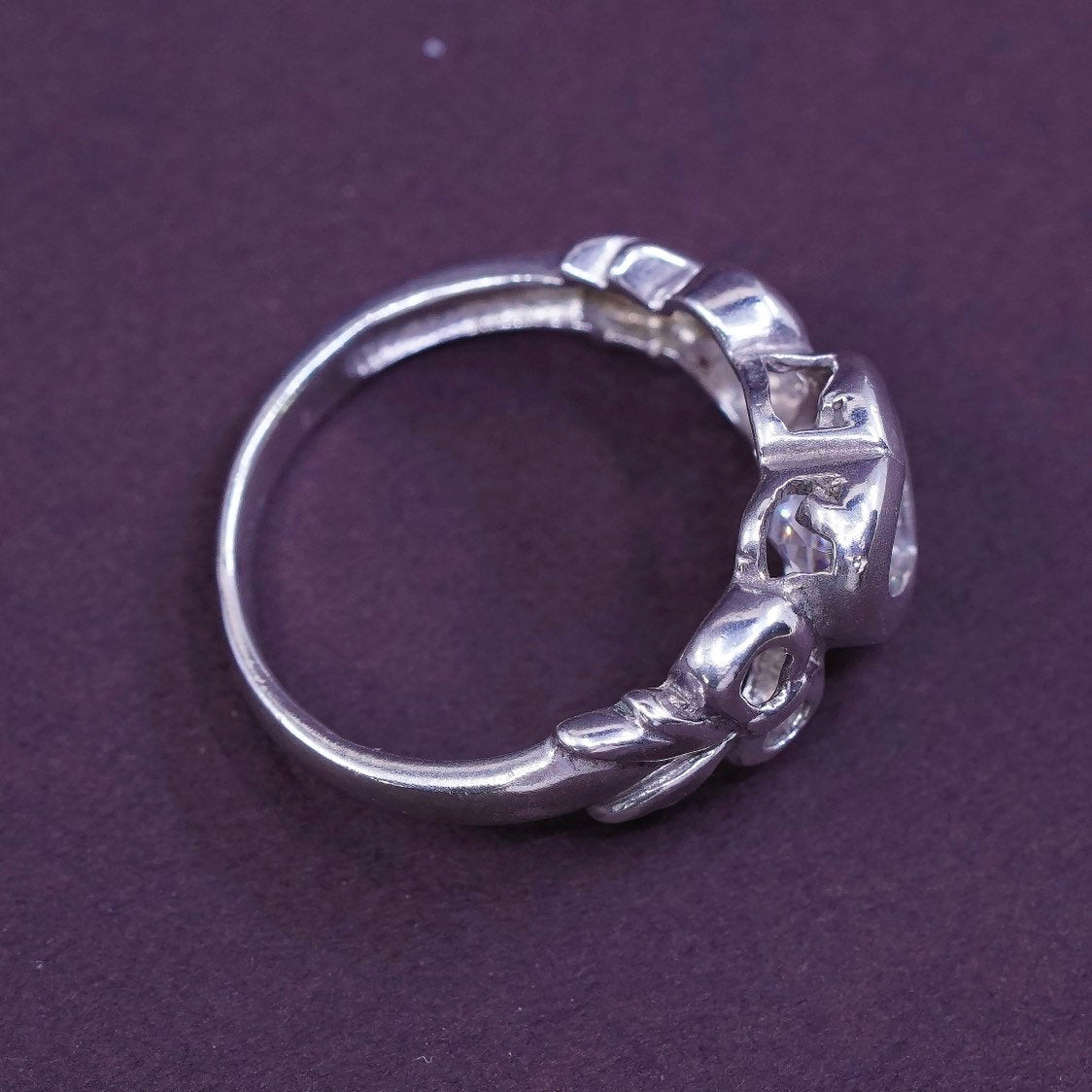 sz 7.25, vtg sterling silver engagement ring, clear crystal heart 925