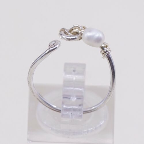 Sz 5.75, Vtg Sterling 925 Silver Handmade Ring W/ Pearl, Simple Elegant