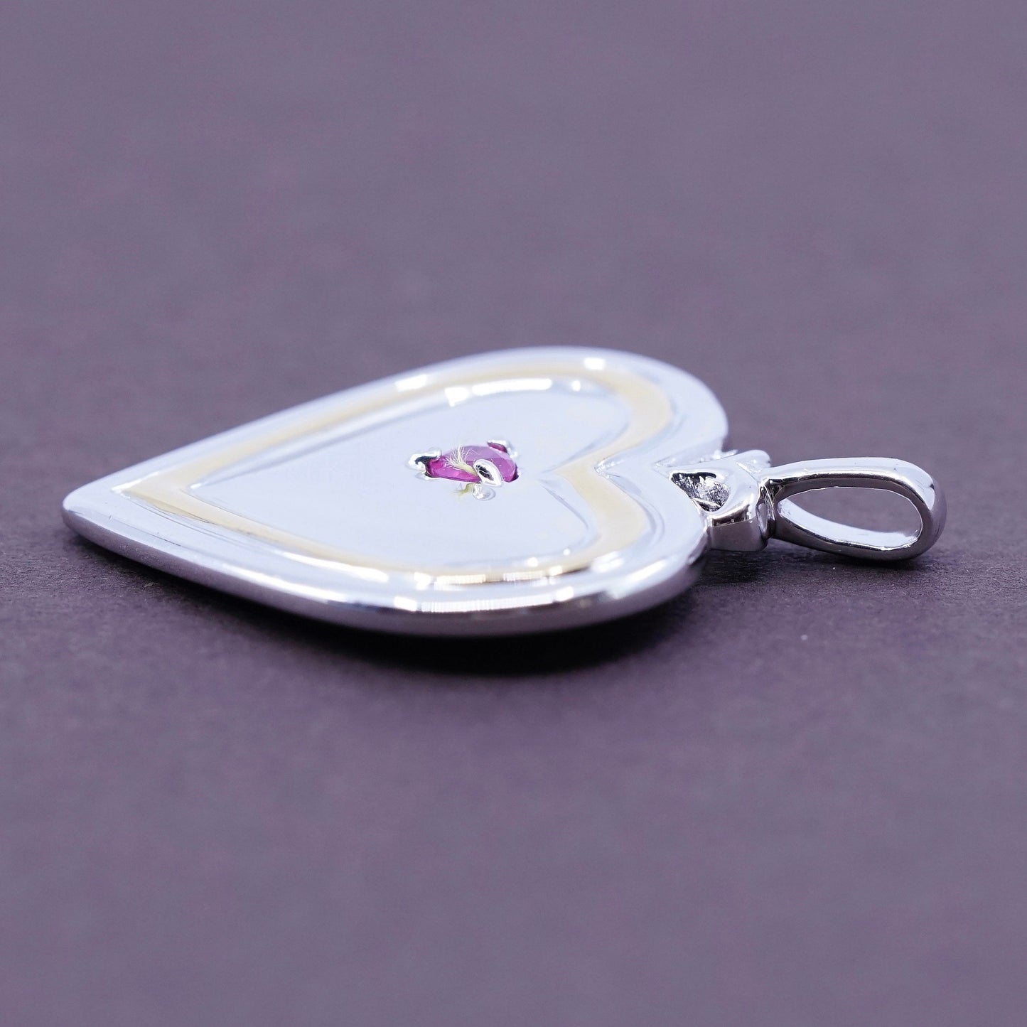 BGE 18K Gold & 925 sterling Silver Heart Pendant w/ ruby granddaughter my joy