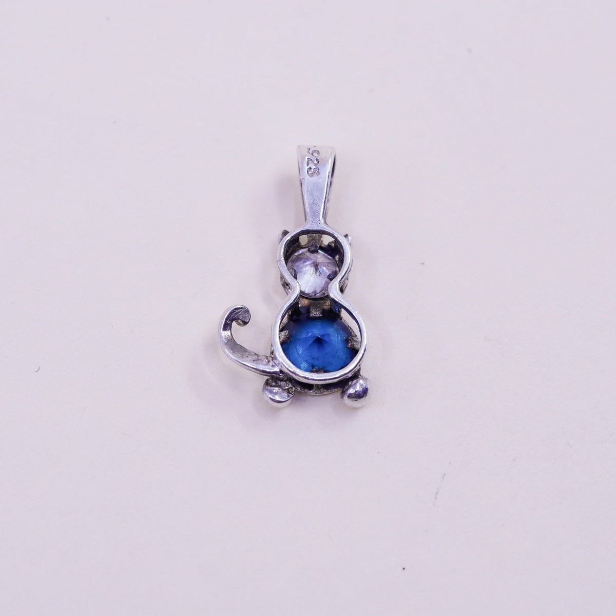 Sterling 925 silver cat kittie puppy birthstone pendant charm with blue Cz