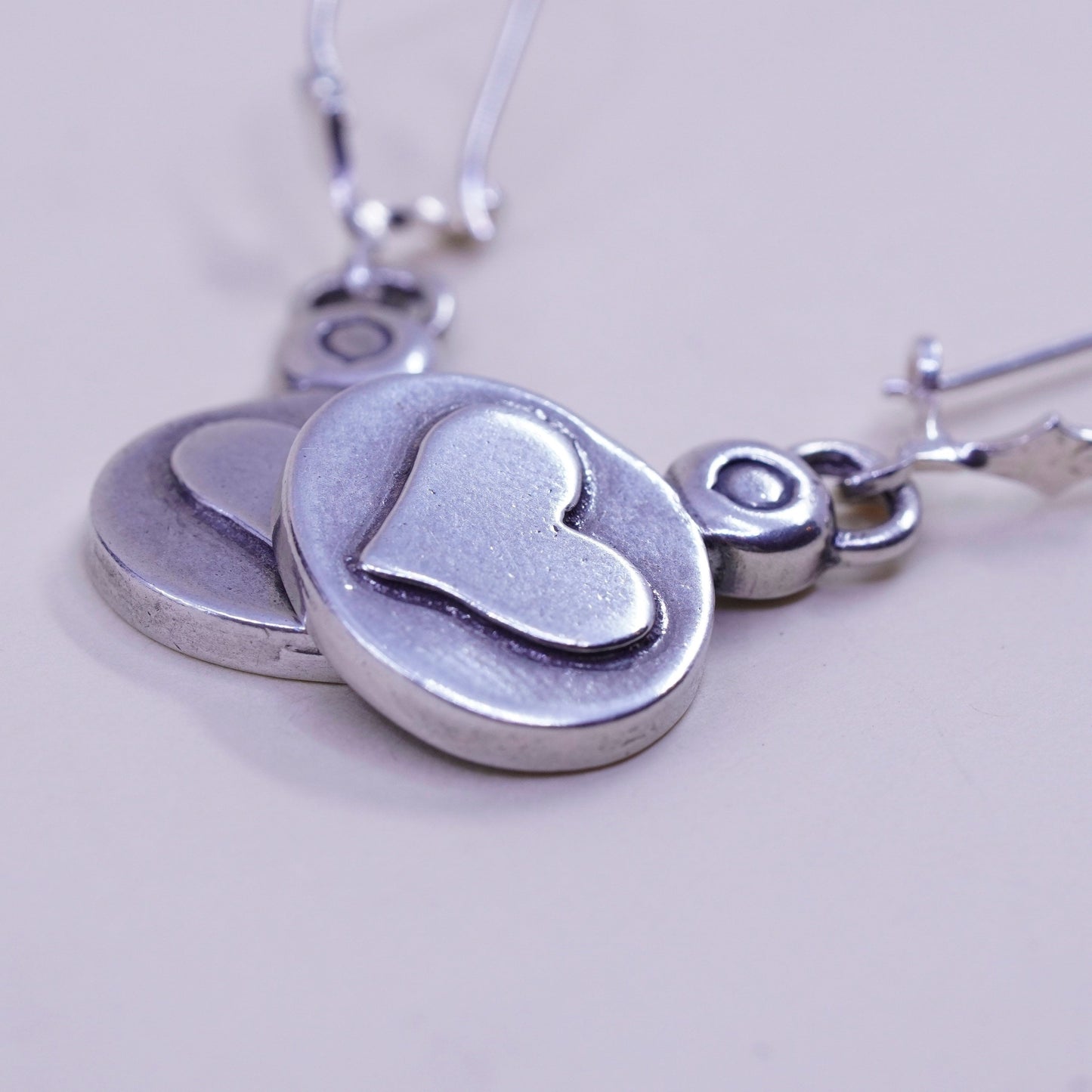 Vintage Sterling silver handmade earrings, 925 heart drops