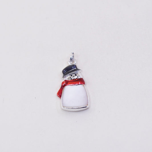 Vintage sterling silver handmade pendant, 925 snowman with mother of pearl