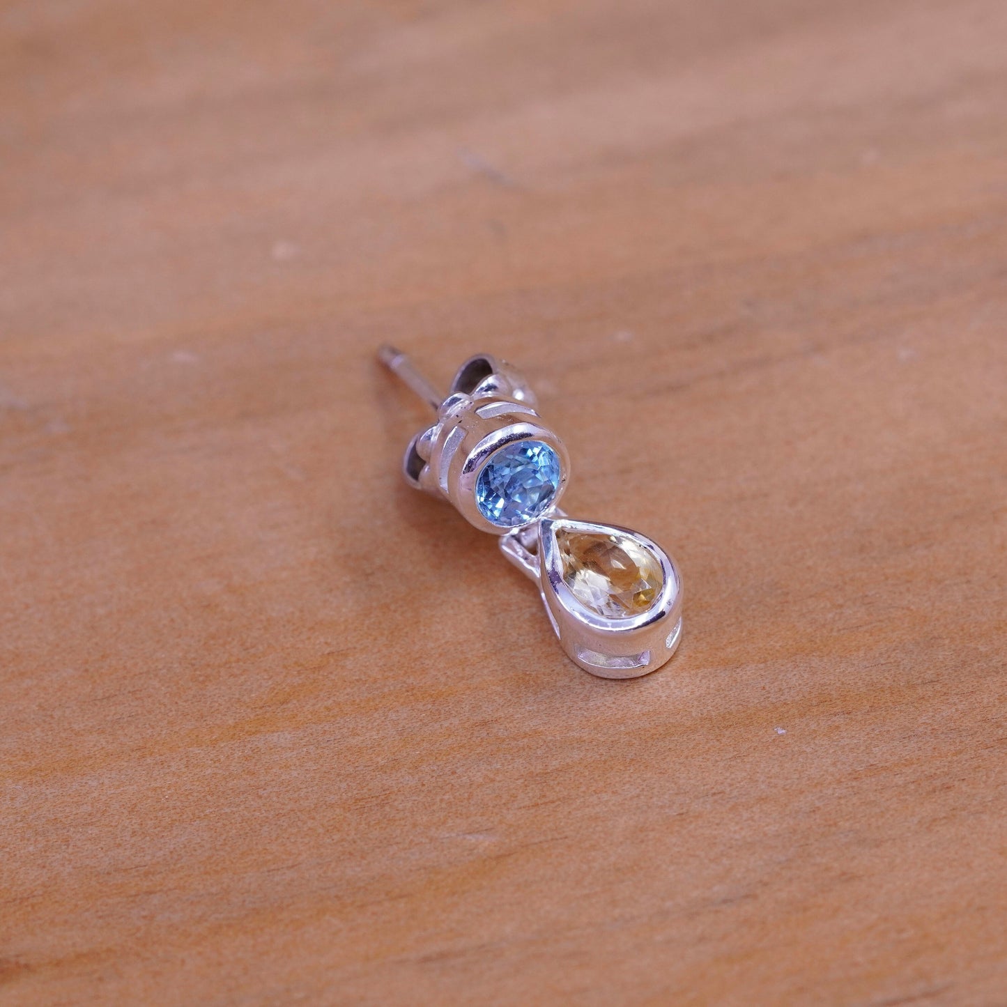 Vintage sterling silver handmade earrings, 925 circle citrine topaz drops