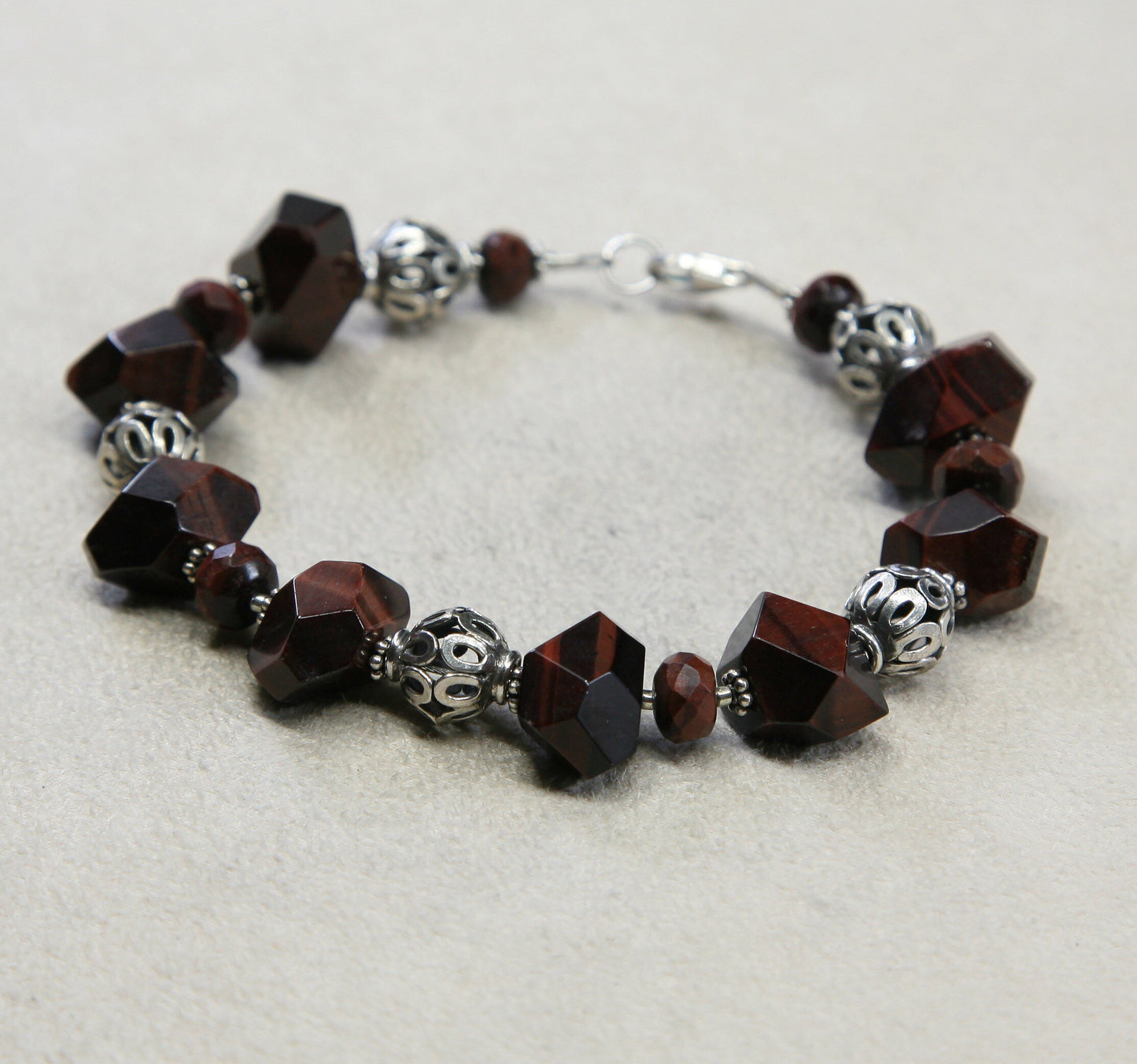 8”, handmade vintage Jasper beads w/ 925 beads bracelet N Sterling silver clasp