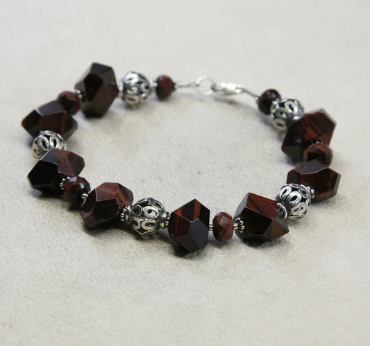 8”, handmade vintage Jasper beads w/ 925 beads bracelet N Sterling silver clasp