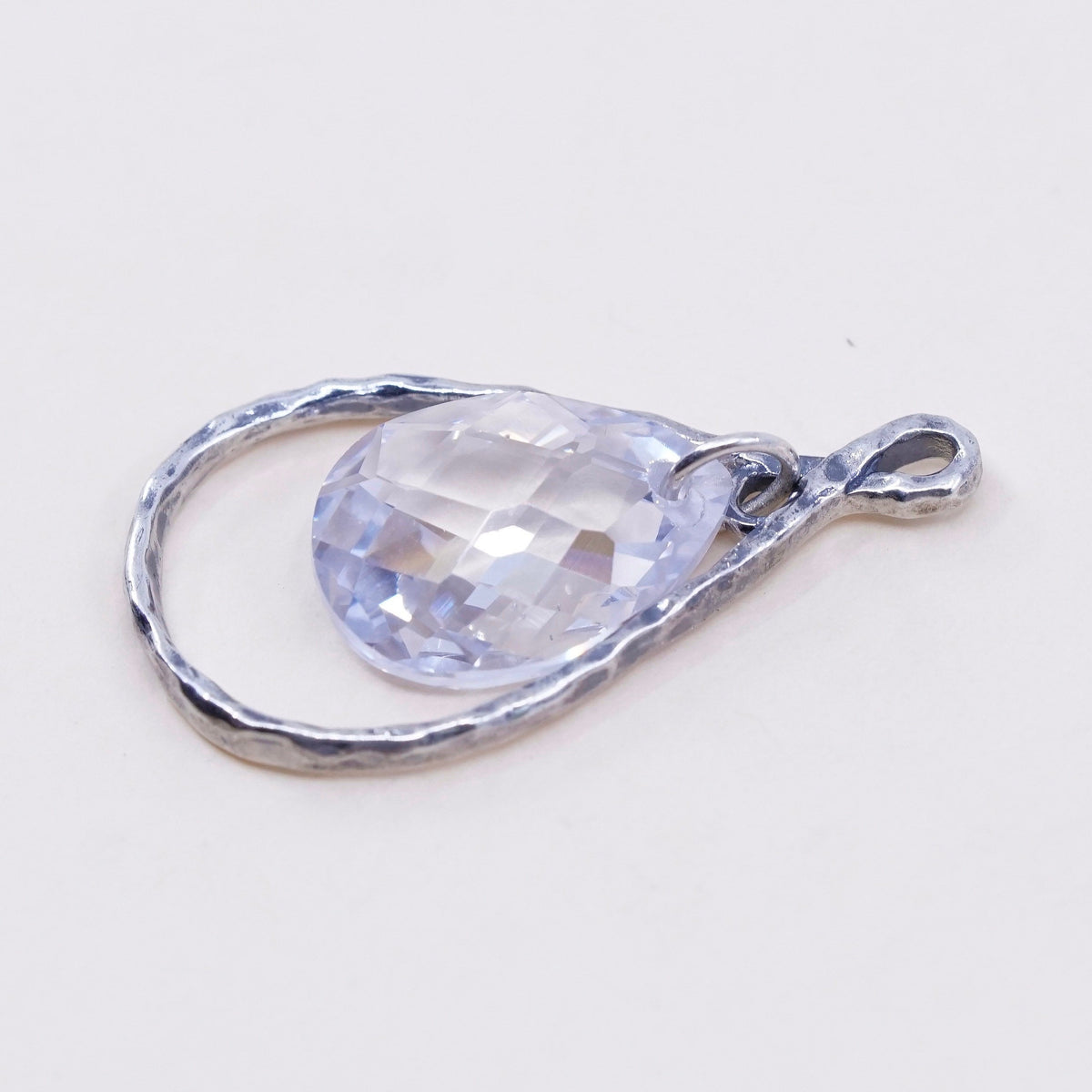 vtg sterling sterling silver handmade pendant, 925 charm with teardrop crystal