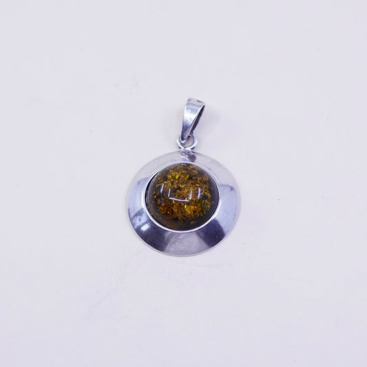 Vintage sterling 925 silver handmade pendant charm with amber