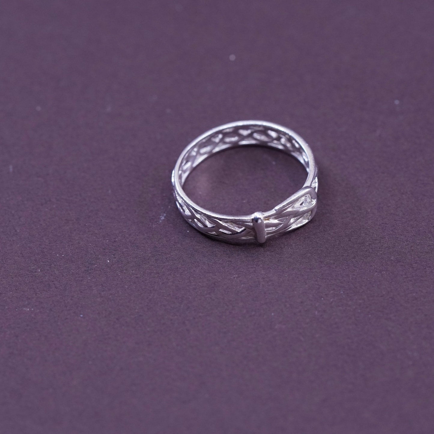 Size 8.25, vintage Sterling silver handmade belt ring, 925 filigree band