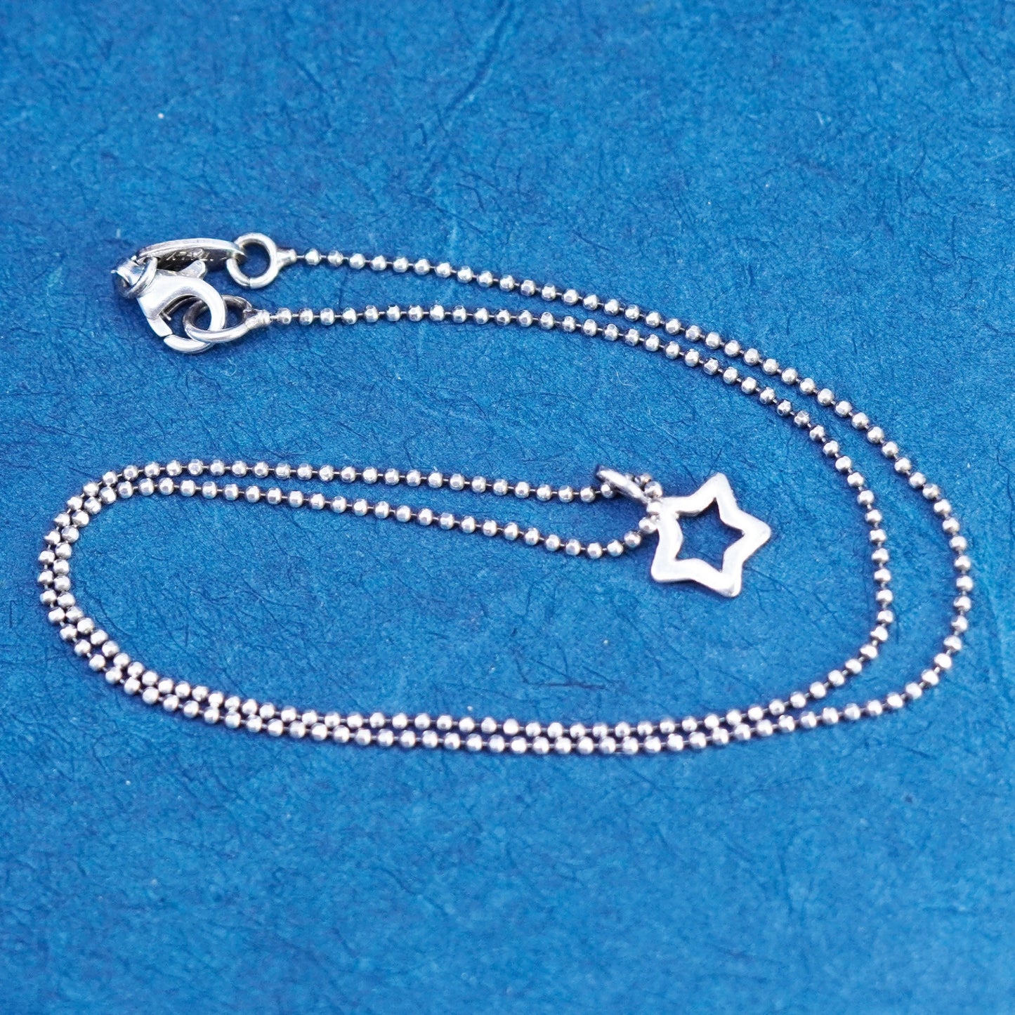 15”, Sterling silver handmade necklace, 925 beads chain with star charm pendant