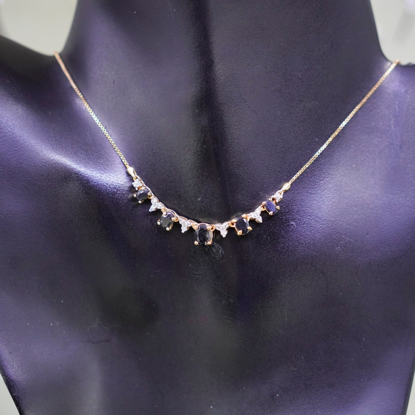 16”, vermeil gold Sterling silver necklace, 925 circle chain sapphire pendant
