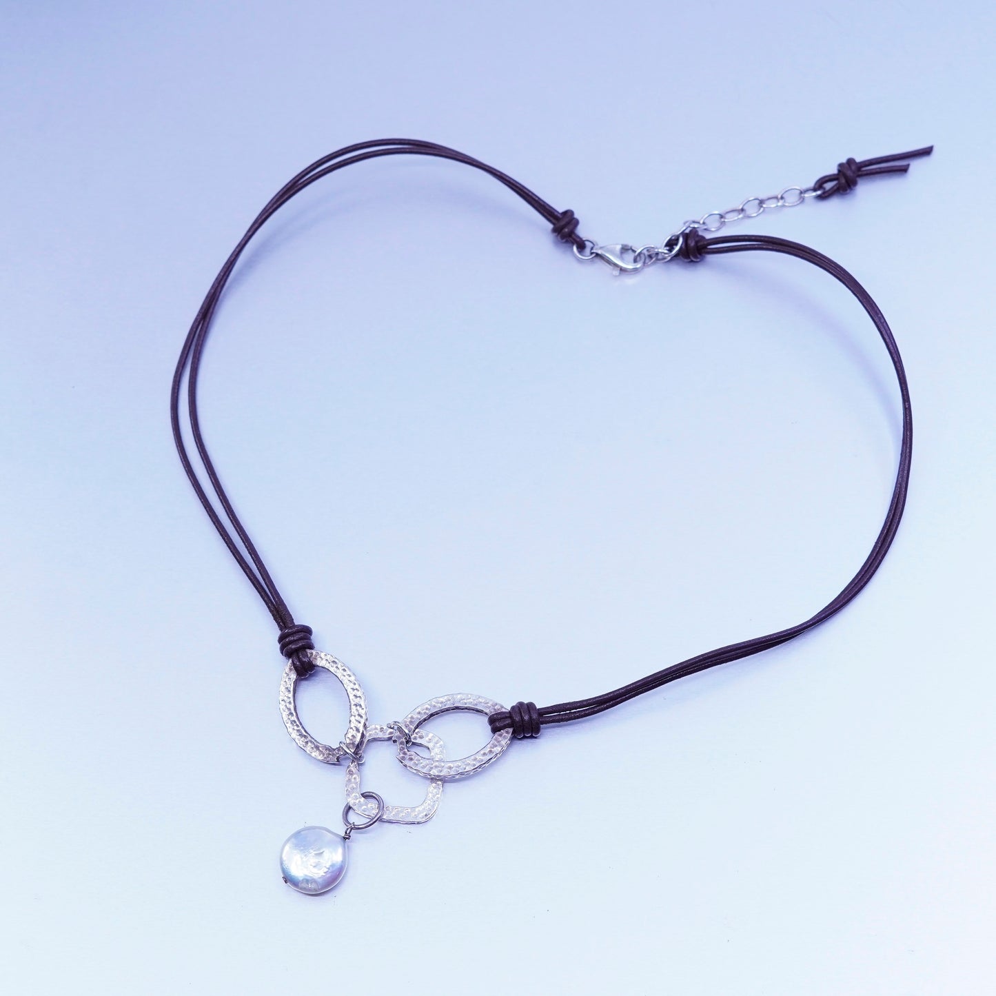 16+2”, Silpada .925 Sterling Silver Handmade Pearl brown Leather Necklace N1257