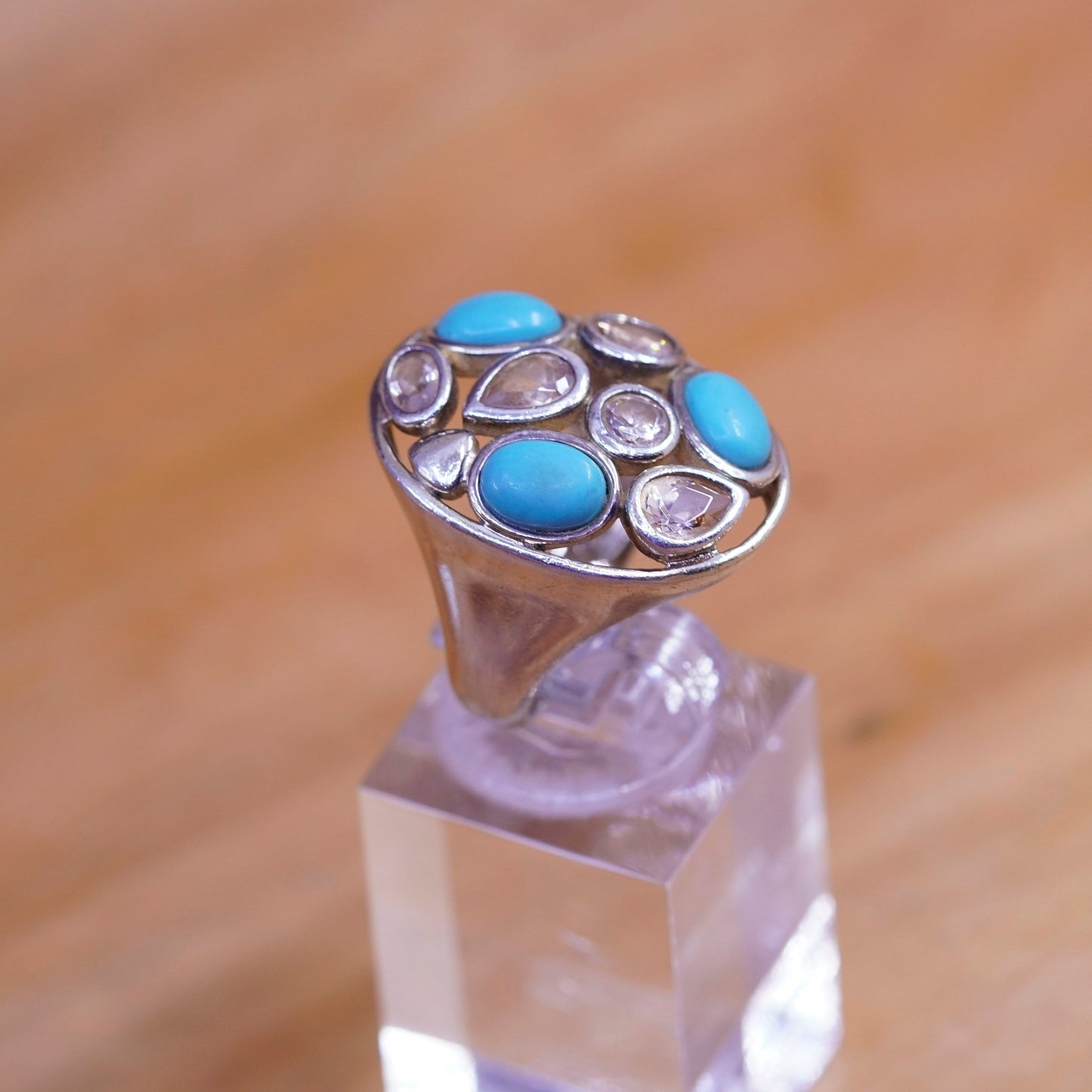 Size 5.75, vintage Native American Sterling silver handmade ring turquoise cz