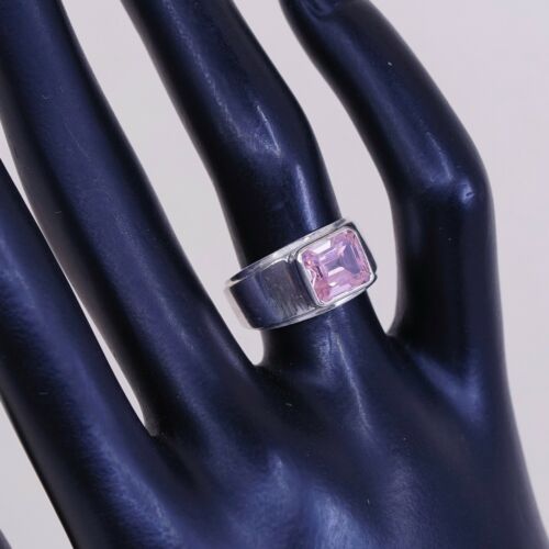 Sz 5.75, Vtg Sterling Silver Handmade Ring, 925 Silver W pink Cz, Stamped 925