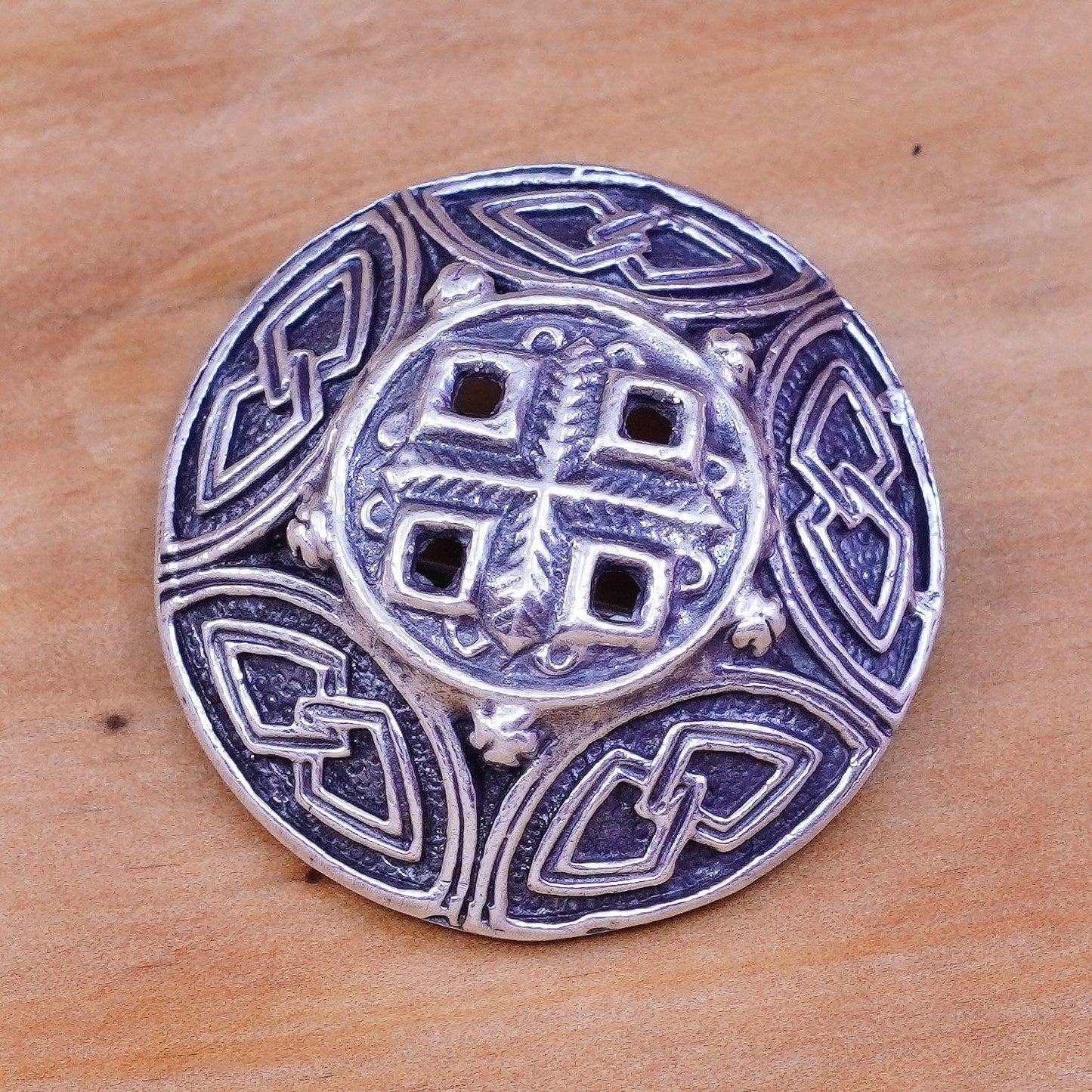 vtg handmade David Andersen sterling 925 silver circle woven textured brooch