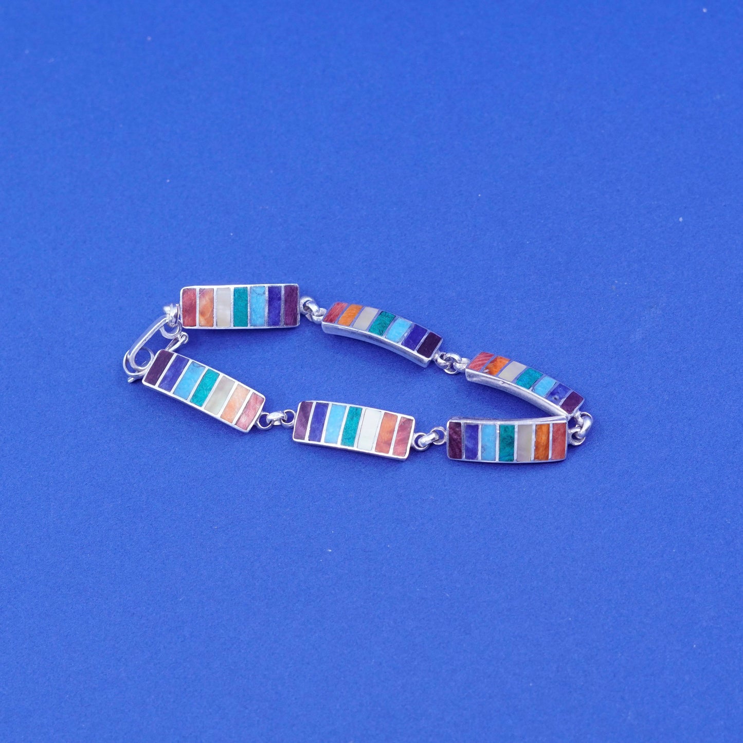 6.75”, vintage Peruvian Sterling silver handmade bracelet, Inca chakra 950 bar