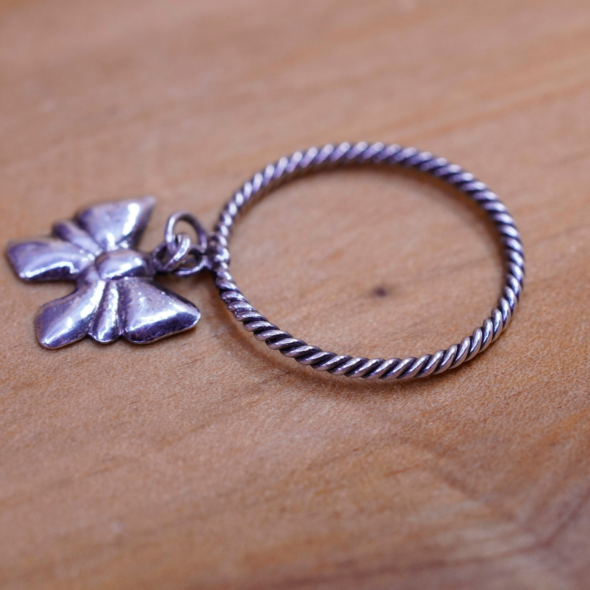 Size 3.5, vintage Sterling 925 silver handmade ring with butterfly charm