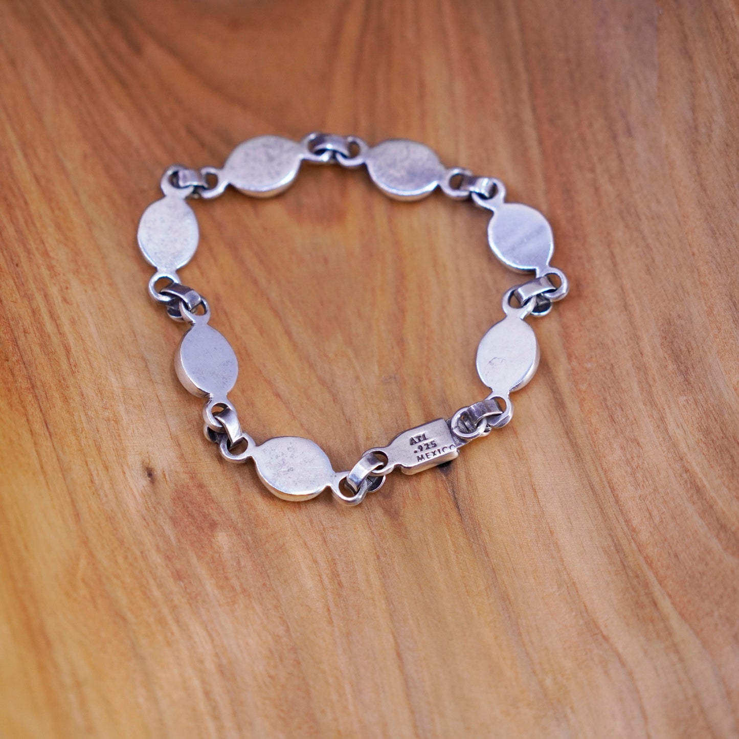 7.75”, vintage Sterling silver handmade bracelet, 925 chain with red agate