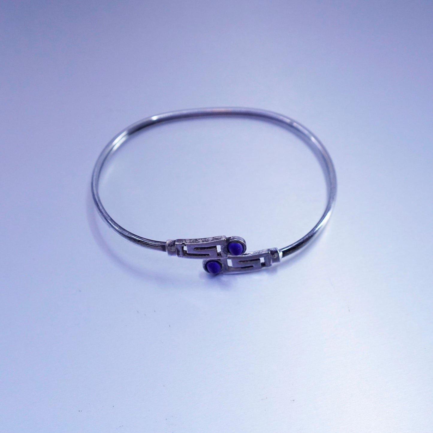 7”, Navajo Native American Sterling 925 silver bracelet, lapis Greek key cuff
